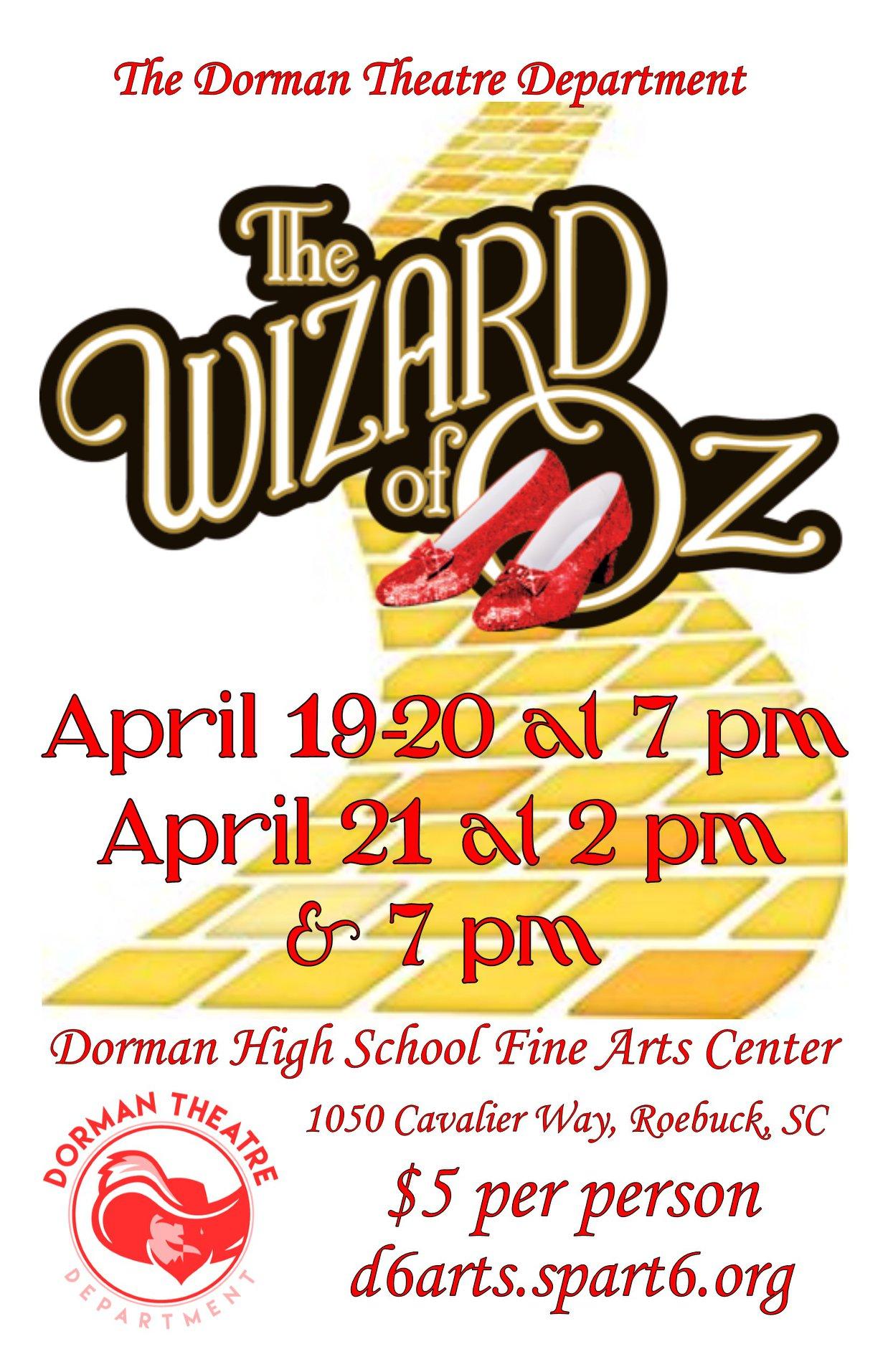 A flyer with the date and time of the Wizard of Oz