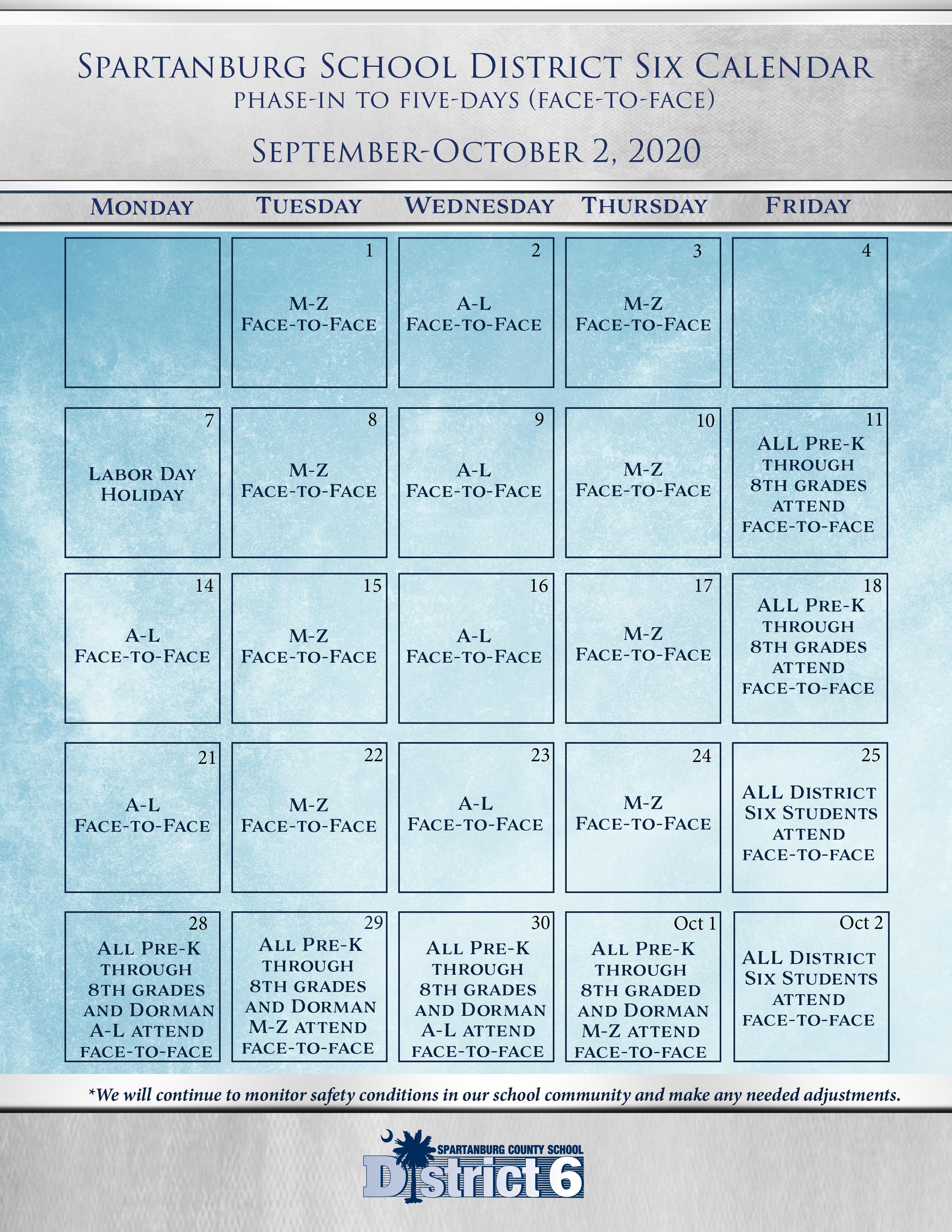 Spartanburg District 6 Calendar Customize and Print
