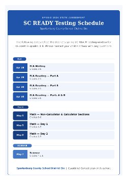 SC READY Testing Schedule